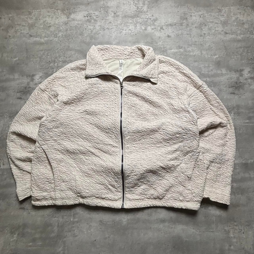 Lululemon Zip Up Sweater Women 12 Cream Rippled Textured Full Zip